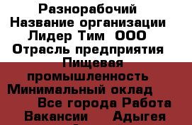 Разнорабочий › Название организации ­ Лидер Тим, ООО › Отрасль предприятия ­ Пищевая промышленность › Минимальный оклад ­ 30 000 - Все города Работа » Вакансии   . Адыгея респ.,Адыгейск г.